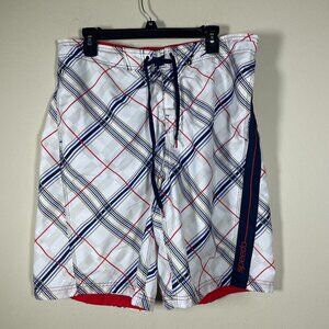 Speedo Men's White Blue Red Plaid Swim Trunks Size: 34 Beach Summer!
